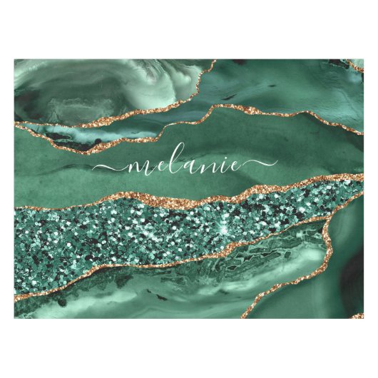 Emerald Green Gold Marmeren Tafelkleed Custom Name (Voorkant (Horizontaal))