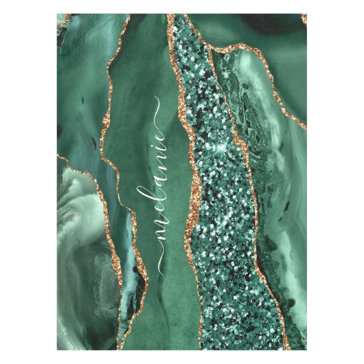 Emerald Green Gold Marmeren Tafelkleed Custom Name (Voorkant)