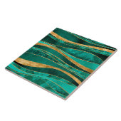 Emerald Green Gold Metallic Wavy Abstract Tegeltje (Zijkant)
