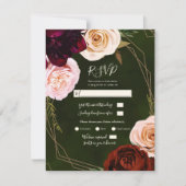 Emerald Green Gold Modern Dark Floral Wedding RSVP Kaart (Voorkant)