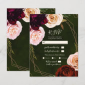 Emerald Green Gold Modern Dark Floral Wedding RSVP Kaart (Voorkant / Achterkant)