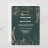 Emerald Green Gold Modern Drawn Leaves Wedding Kaart (Voorkant)
