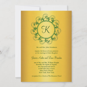 Emerald Green & Gold Monogram Faire-part de mariag