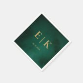 Emerald Green & Gold Monogram Huwelijk Servet (Hoek)