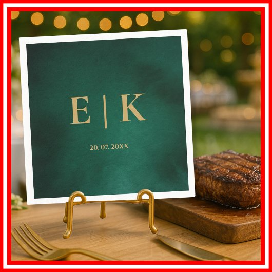 Emerald Green & Gold Monogram Huwelijk Servet