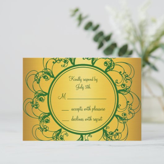 Emerald Green & Gold Monogram RSVP (Debout devant)