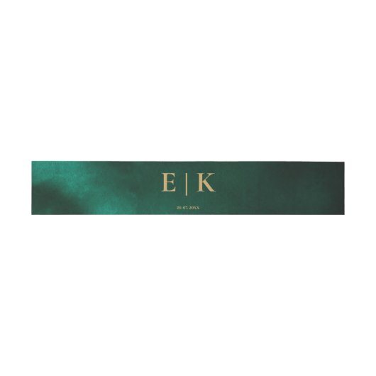Emerald Green & Gold Monogram Wedding Uitnodigingen Wikkel (Vlak)