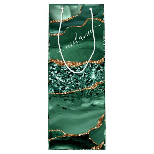 Emerald Green Gold Nom personnalisé Vin Sac cadeau (Dos)