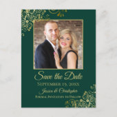 Emerald Green & Gold Photo Save the Date Wedding Aankondigingskaart (Voorkant)