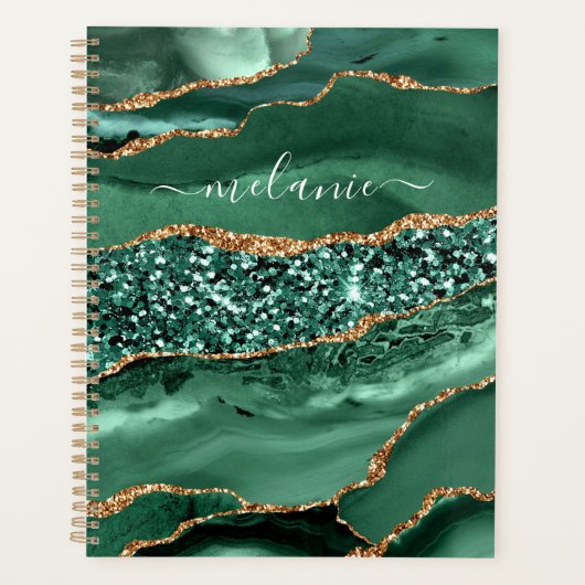 Emerald Green Gold Planner avec nom personnalisé (Devant)