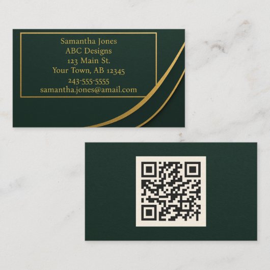 Emerald Green & Gold QR Code Carte de visite (Devant / Derrière)