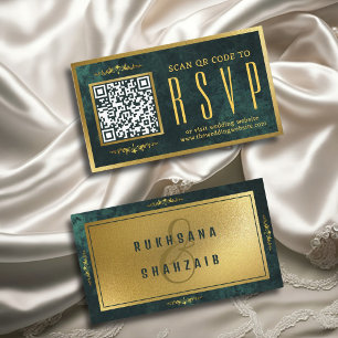 Emerald Green Gold QR Code RSVP Weddenschap Websit Informatiekaartje