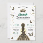 Emerald Green Gold Quinceañera Invitation (Devant)