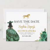 Emerald Green Gold Quinceanera Save The Date (Voorkant)
