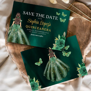 Emerald Green Gold Quinceanera Save The Date