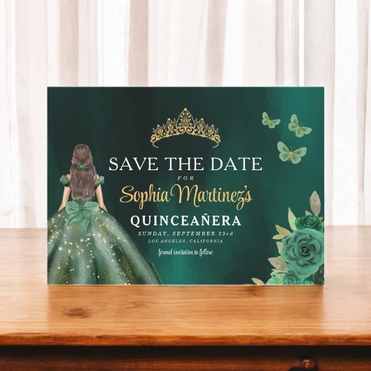 Emerald Green Gold Quinceanera Save The Date