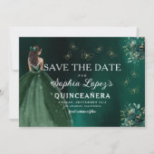 Emerald Green Gold Quinceanera Save The Date (Voorkant)