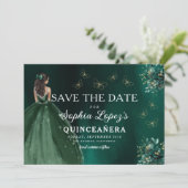 Emerald Green Gold Quinceanera Save The Date (Staand voorkant)