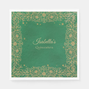 Emerald Green Gold Quinceañera Sweet 15 Luncheon Servet