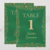 Emerald Green Gold Quinceanera Tafelnummer (Voorkant / Achterkant)