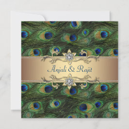 Emerald Green Gold Royal Indian Peacock Wedding Kaart