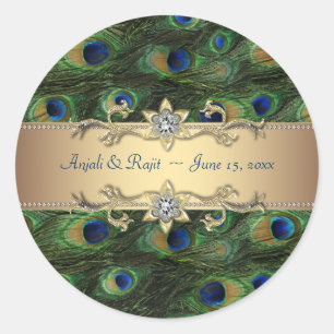Emerald Green Gold Royal Indian Peacock Wedding Ronde Sticker