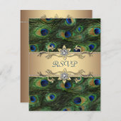 Emerald Green Gold Royal Indian Peacock Wedding RSVP Kaartje (Voorkant / Achterkant)