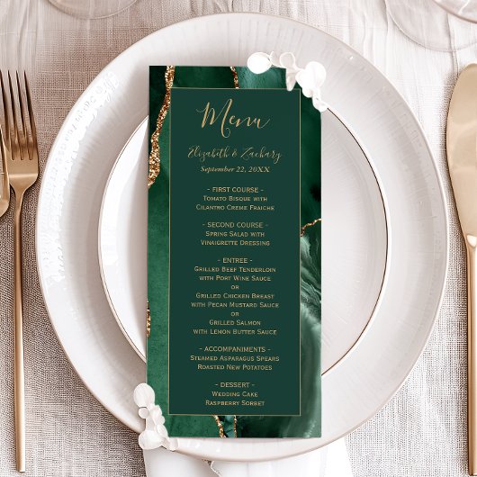 Emerald Green Gold Script Wedding Menu