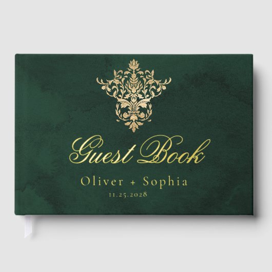 Emerald Green Gold Victoriaans bruiloft Gastenboek (Voorkant)