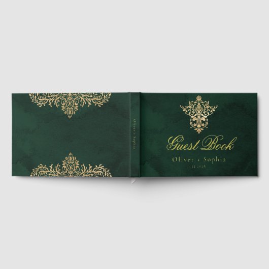 Emerald Green Gold Victoriaans bruiloft Gastenboek (Volledig)