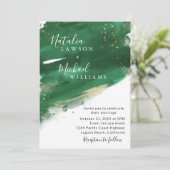 Emerald Green & Gold Watercolor Faire-part de mari (Debout devant)