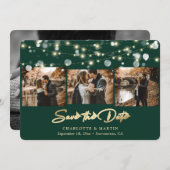 Emerald Green Gold Wedding 4 Foto Save the Date (Voorkant / Achterkant)