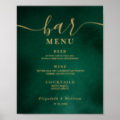 Emerald Green & Gold Wedding Bar Menu Poster (Voorkant)