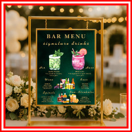  Emerald Green & Gold Wedding Bar Menu  Poster