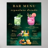  Emerald Green & Gold Wedding Bar Menu  Poster (Voorkant)