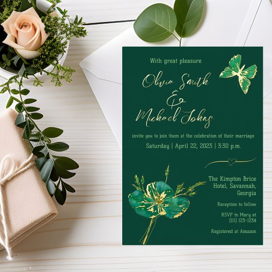 Emerald green gold Wedding Invitation