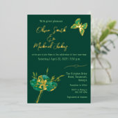 Emerald green gold Wedding Invitation Folie Feestdagenkaart (Staand Voorkant)