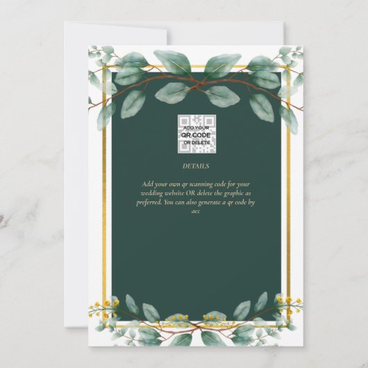 Emerald Green Gold Wedding Invitations numérique (Dos)