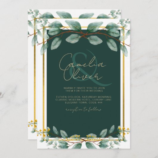 Emerald Green Gold Wedding Invitations numérique (Devant / Derrière)