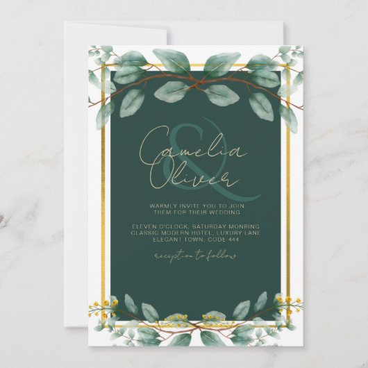Emerald Green Gold Wedding Invitations numérique (Devant)