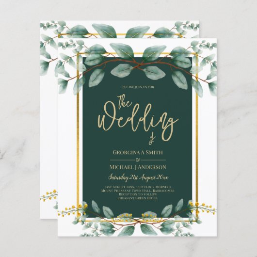 Emerald Green Gold Wedding Invitding Digital (Voorkant / Achterkant)