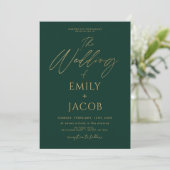 Emerald Green Gold Wedding QR Code Fotoscript Kaart (Staand voorkant)