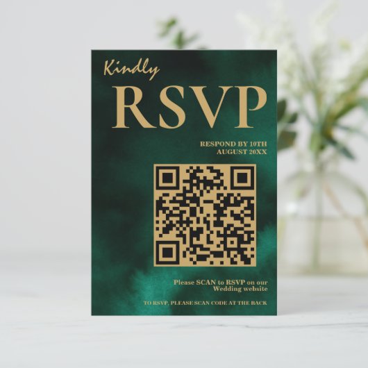  Emerald Green & Gold Wedding QR Code RSVP Informatiekaartje (Staand voorkant)
