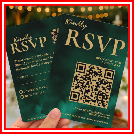  Emerald Green & Gold Wedding QR Code RSVP Informatiekaartje