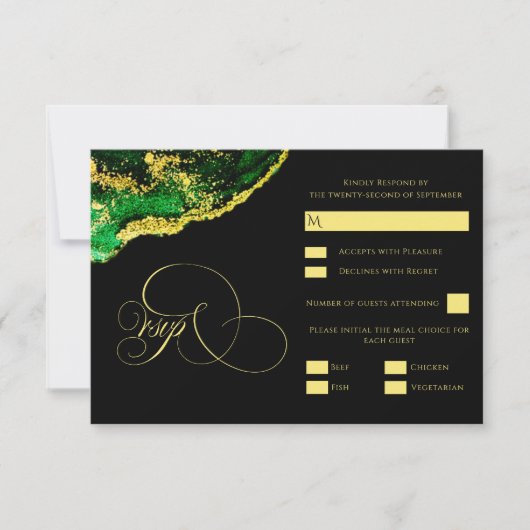  Emerald Green Gold Wedding RSVP Kaart (Voorkant)