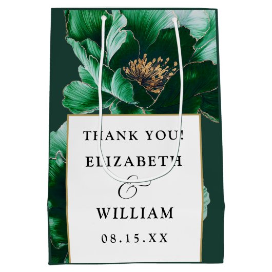 Emerald Green Goud Bloemen Moderne bruiloft Dank u Medium Cadeauzakje (Achterkant)