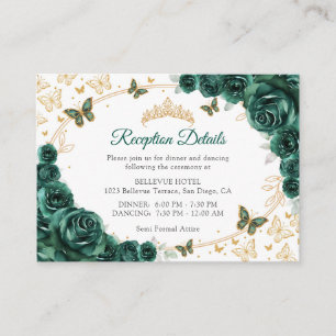 Emerald Green Gouden Quinceanera Ontvangst Details Informatiekaartje