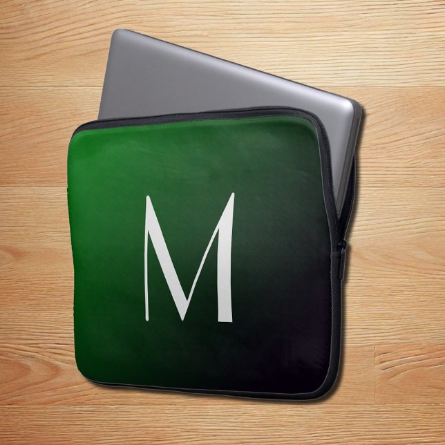 Emerald Green Gradient - vet monogram Laptop Sleeve (Creator heeft geüpload)