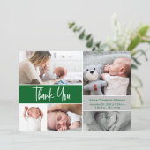 Emerald Green Grey Moderne Fotocollage Geboorte Bedankkaart (Staand voorkant)
