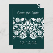  Emerald Green Heart Damask Aankondigingskaart (Voorkant / Achterkant)